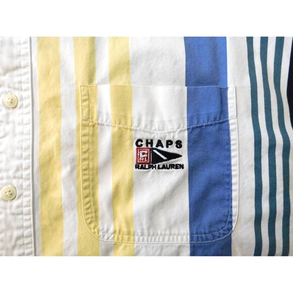 Chaps Ralph Lauren Shirt XL Multicolor Stripe Short Sleeve Button-Up 100% Cotton - Picture 3 of 6